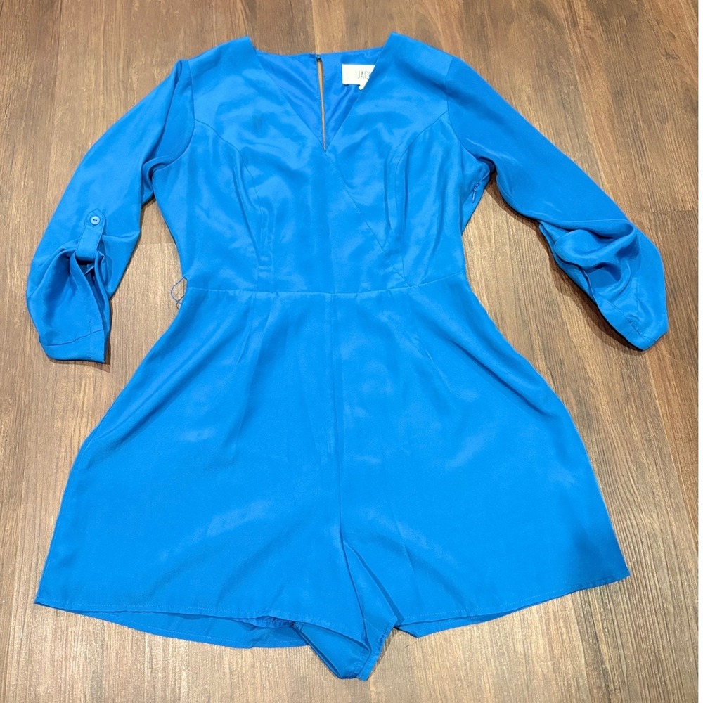 Jack BB Dakota Cobalt Blue Faux Wrap Romper Size 4 Roll Sleeve Pockets Playsuit